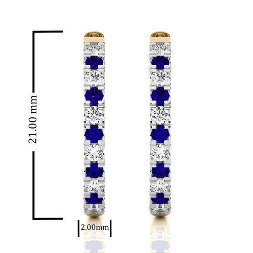 1 CT. Round Natural Diamond and Blue Sapphire Eternity Hoop Earrings