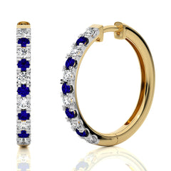 1 CT. Round Natural Diamond and Blue Sapphire Eternity Hoop Earrings