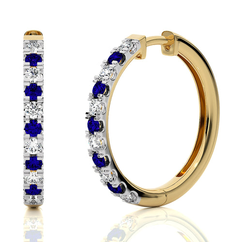 1 CT. Round Natural Diamond and Blue Sapphire Eternity Hoop Earrings
