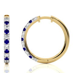 1 CT. Round Natural Diamond and Blue Sapphire Eternity Hoop Earrings