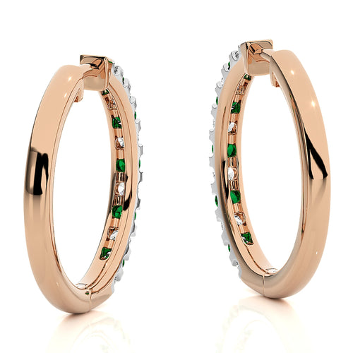 7/8 CT. Round Emerald and Natural Diamond Eternity Hoop Earrings