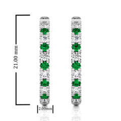 7/8 CT. Round Emerald and Natural Diamond Eternity Hoop Earrings