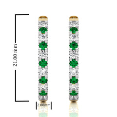 7/8 CT. Round Emerald and Natural Diamond Eternity Hoop Earrings