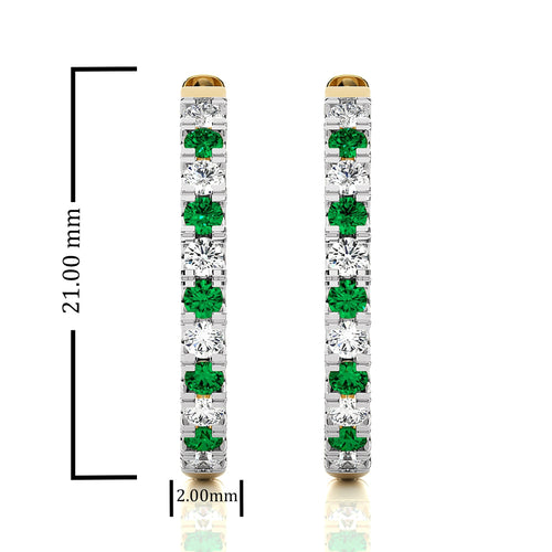 7/8 CT. Round Emerald and Natural Diamond Eternity Hoop Earrings