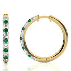 7/8 CT. Round Emerald and Natural Diamond Eternity Hoop Earrings