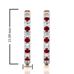 1 CT. Round Natural Diamond and Ruby Eternity Hoop Earrings