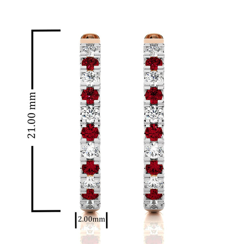 1 CT. Round Natural Diamond and Ruby Eternity Hoop Earrings