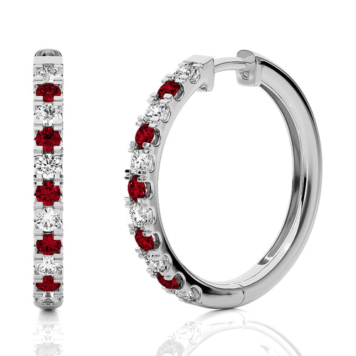 1 CT. Round Natural Diamond and Ruby Eternity Hoop Earrings