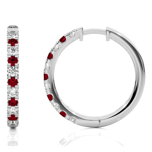 1 CT. Round Natural Diamond and Ruby Eternity Hoop Earrings