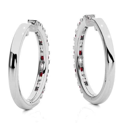 1 CT. Round Natural Diamond and Ruby Eternity Hoop Earrings