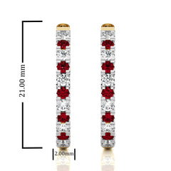 1 CT. Round Natural Diamond and Ruby Eternity Hoop Earrings