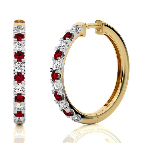 1 CT. Round Natural Diamond and Ruby Eternity Hoop Earrings