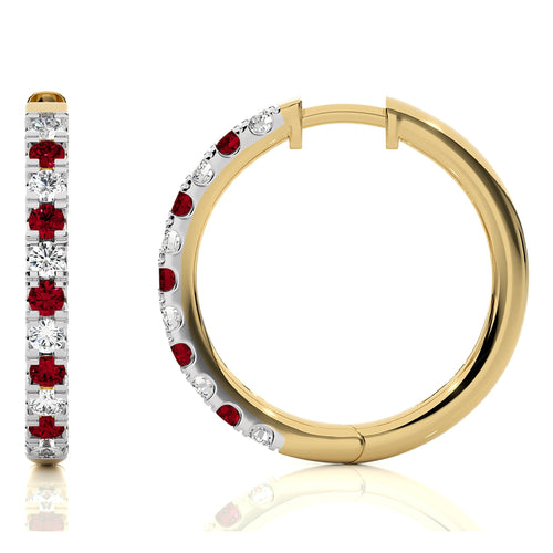 1 CT. Round Natural Diamond and Ruby Eternity Hoop Earrings