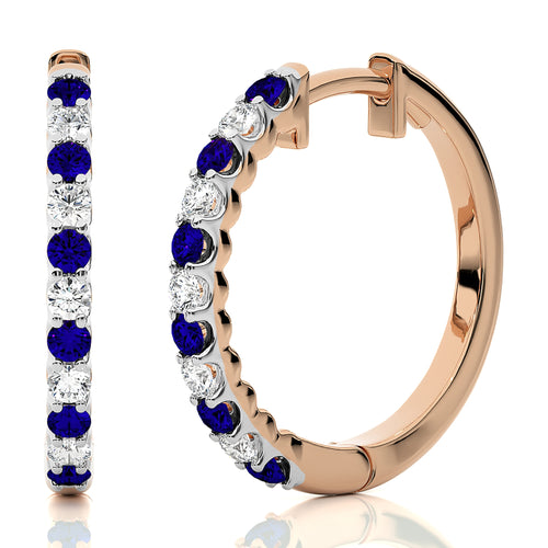 5/8 CT Sapphire and Round Natural Diamond Eternity Hoop Earrings