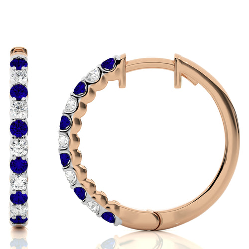 5/8 CT Sapphire and Round Natural Diamond Eternity Hoop Earrings