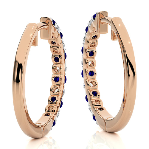 5/8 CT Sapphire and Round Natural Diamond Eternity Hoop Earrings