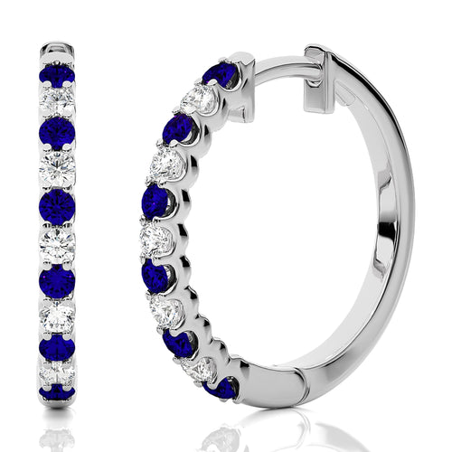 5/8 CT Sapphire Diamond Eternity Hoop Earrings