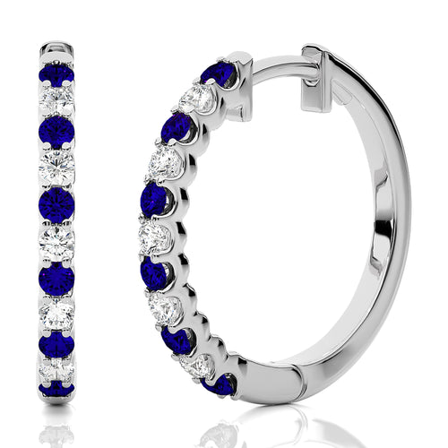 5/8 CT Sapphire Diamond Eternity Hoop Earrings
