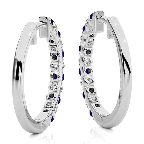 5/8 CT Sapphire Diamond Eternity Hoop Earrings