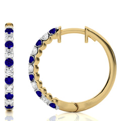 5/8 CT Sapphire Diamond Eternity Hoop Earrings