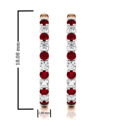 1/2 CT Ruby Diamond Eternity Hoop Earrings
