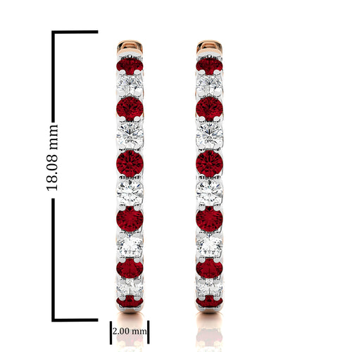1/2 CT Ruby Diamond Eternity Hoop Earrings