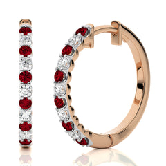 1/2 CT Ruby Diamond Eternity Hoop Earrings