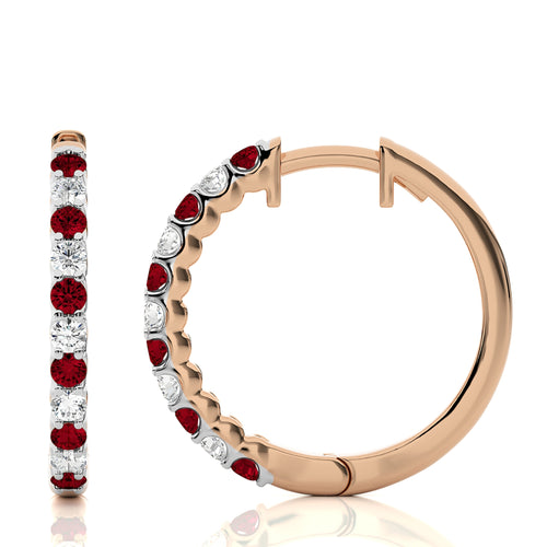 1/2 CT Ruby Diamond Eternity Hoop Earrings
