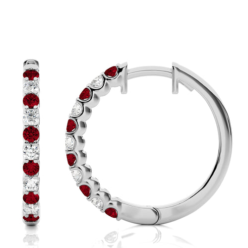 1/2 CT Ruby Diamond Eternity Hoop Earrings