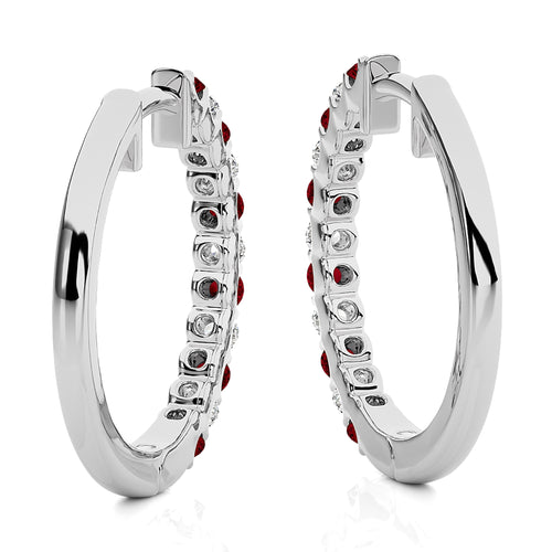1/2 CT Ruby Diamond Eternity Hoop Earrings