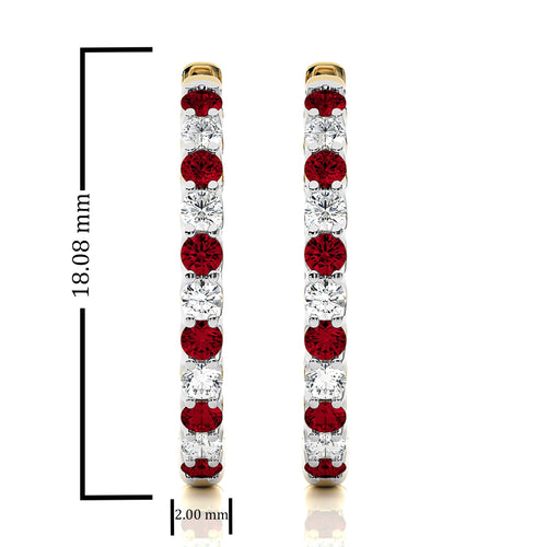 1/2 CT Ruby Diamond Eternity Hoop Earrings