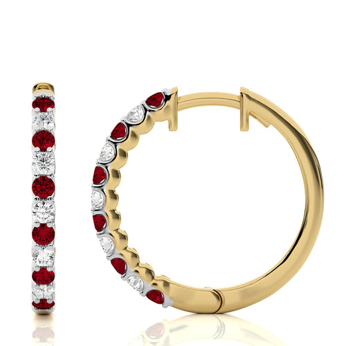 1/2 CT Ruby Diamond Eternity Hoop Earrings
