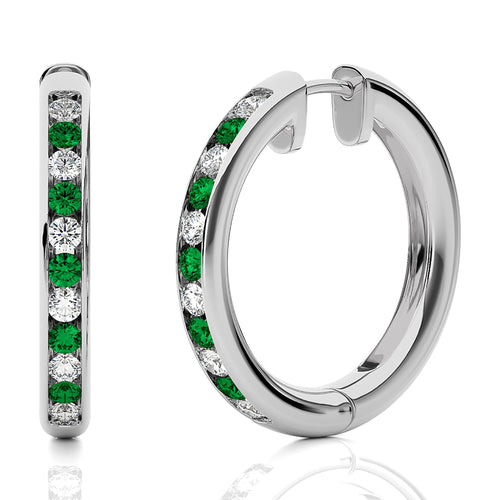 1 CT. Emerald Diamond Eternity Hoop Earrings