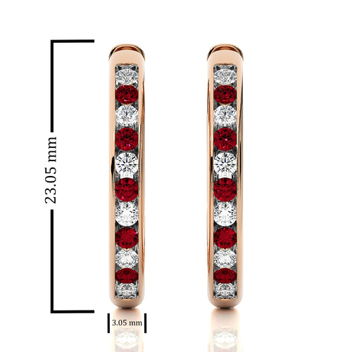 1 CT. Ruby Diamond Eternity Hoop Earrings