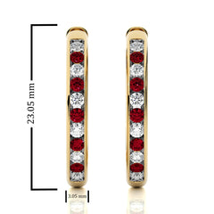 1 CT. Ruby and Round Natural Diamond Eternity Hoop Earrings