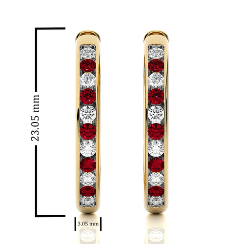 1 CT. Ruby and Round Natural Diamond Eternity Hoop Earrings