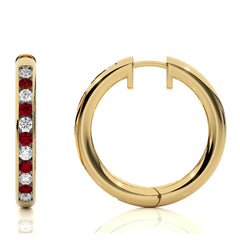 1 CT. Ruby and Round Natural Diamond Eternity Hoop Earrings