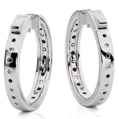 2 CT. Round Natural Diamond  and Ruby Inside Out Hoop Earrings