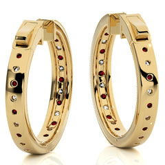 2 CT. Round Natural Diamond  and Ruby Inside Out Hoop Earrings
