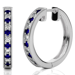 5/8 CT Sapphire Diamond Vintage Hoop Earrings