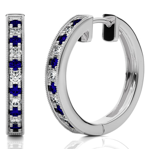 5/8 CT Sapphire Diamond Vintage Hoop Earrings
