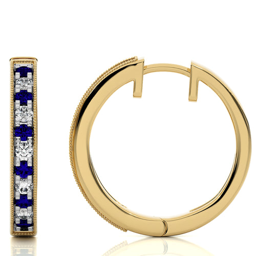 5/8 CT Sapphire Diamond Vintage Hoop Earrings