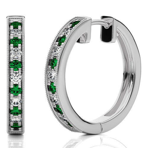 1/2 CT Emerald Diamond Vintage Hoop Earrings