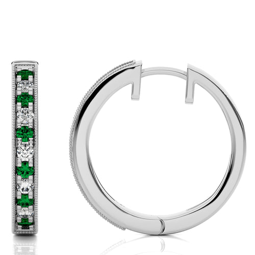 1/2 CT Emerald Diamond Vintage Hoop Earrings