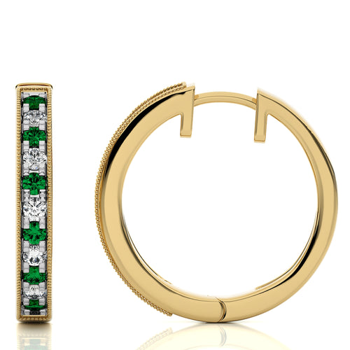 1/2 CT Emerald Diamond Vintage Hoop Earrings