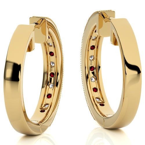 1/2 CT Ruby Diamond Vintage Hoop Earrings