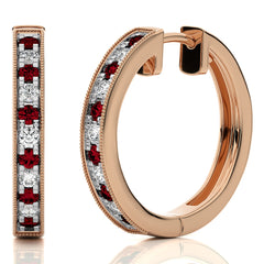 1/2 CT Ruby Diamond Vintage Hoop Earrings
