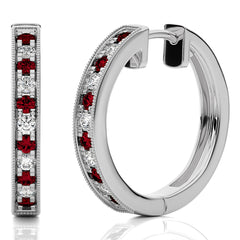 1/2 CT Ruby Diamond Vintage Hoop Earrings