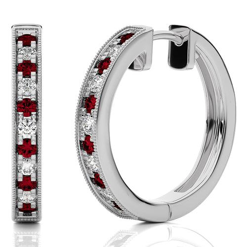 1/2 CT Ruby Diamond Vintage Hoop Earrings