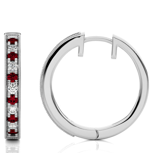 1/2 CT Ruby Diamond Vintage Hoop Earrings
